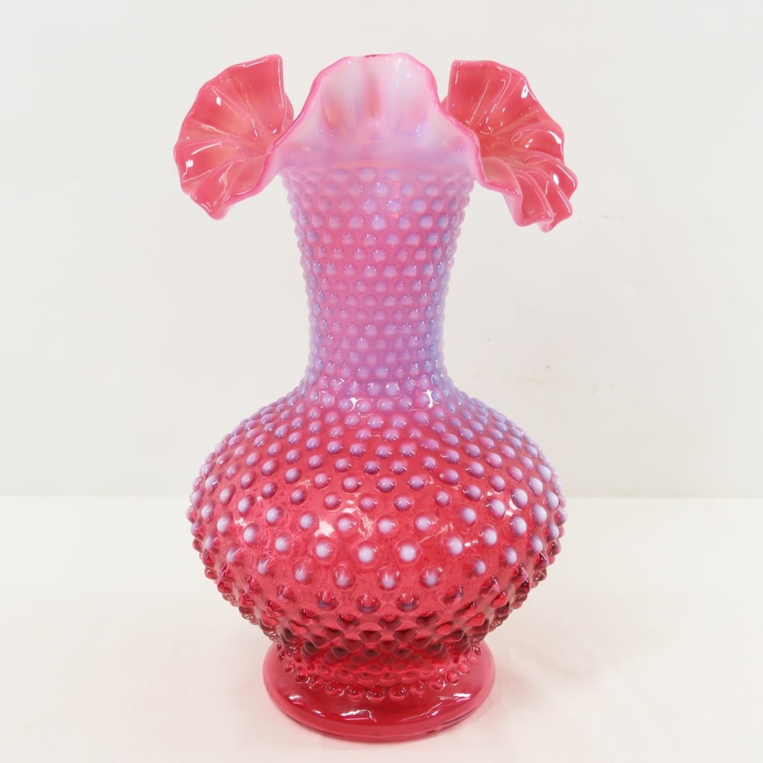 Fenton Art Glass Cranberry Opalescent Hobnail Vase - 2