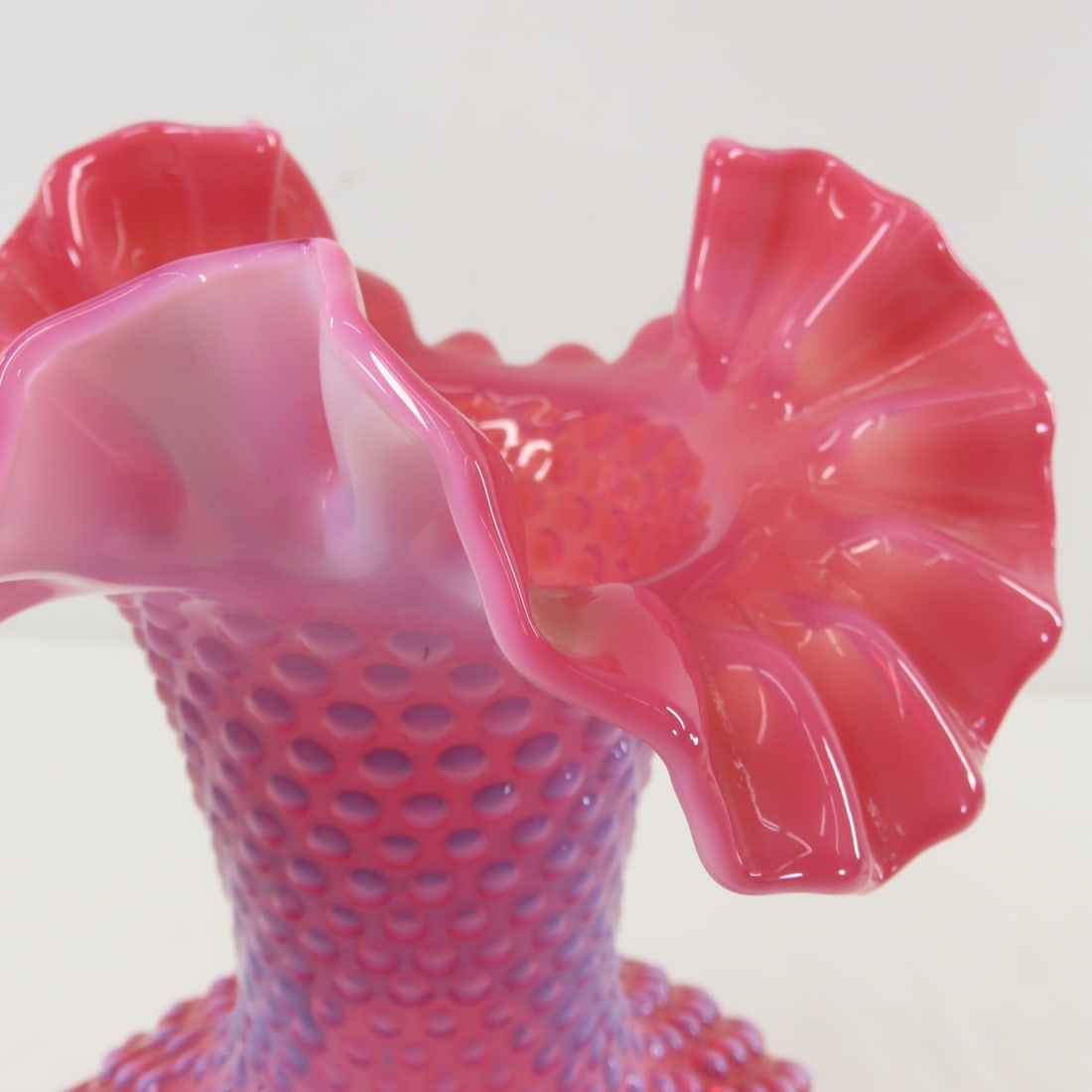 Fenton Art Glass Cranberry Opalescent Hobnail Vase - 7