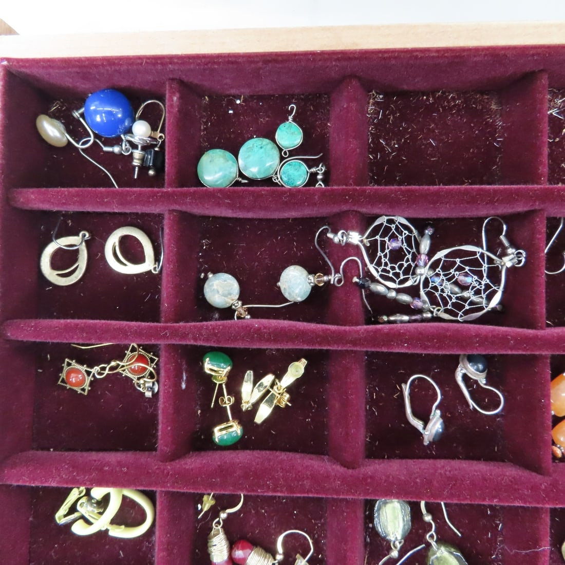Oak Jewelry box with 3 drawers full of Jewelry - 7