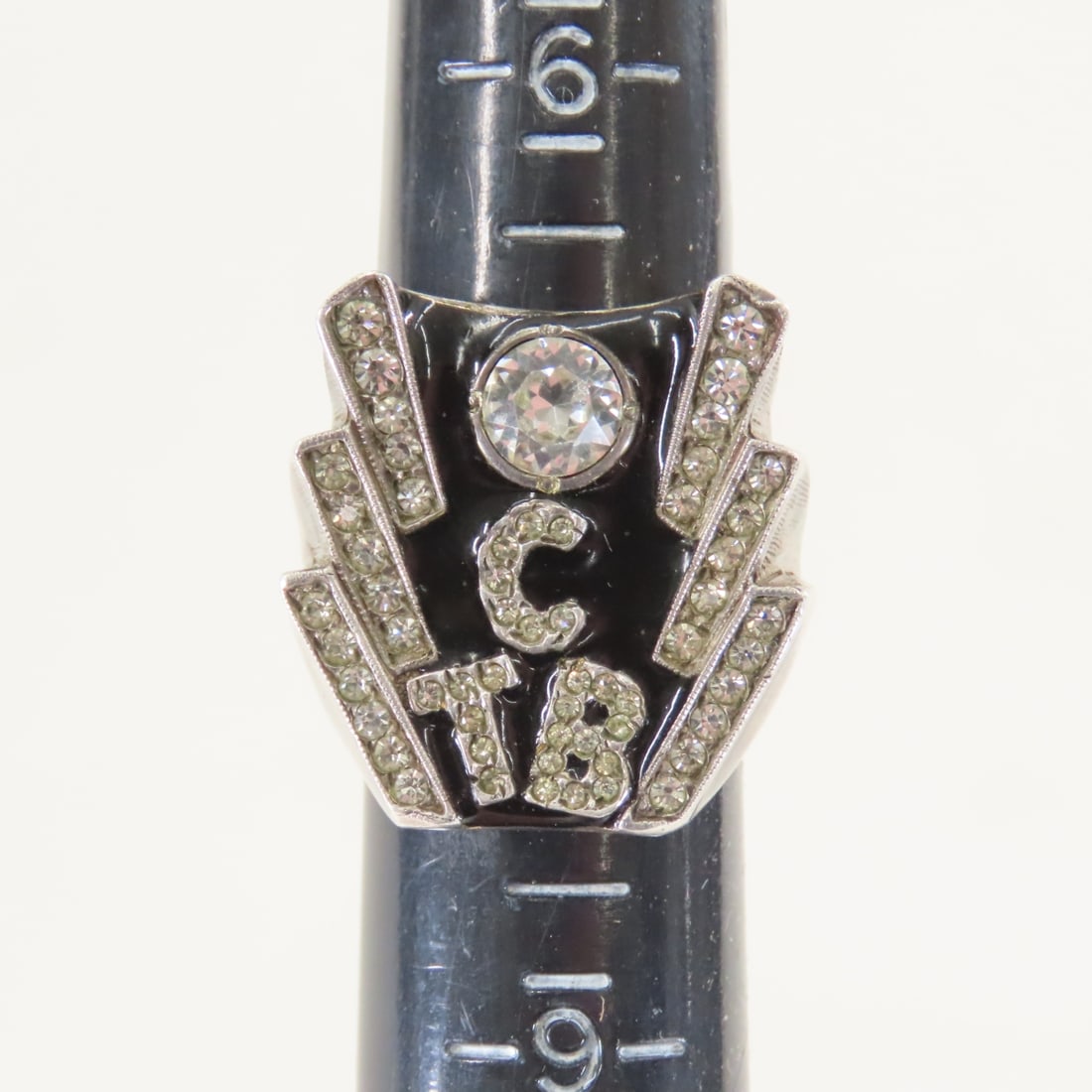 Elvis TCB Silver Rhinestone Ring size 8 - 7