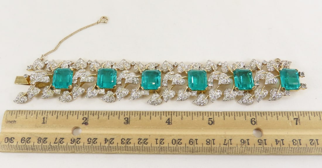 Vintage Jomaz (Joseph Mazer) Faux Emerald Bracelet - 2