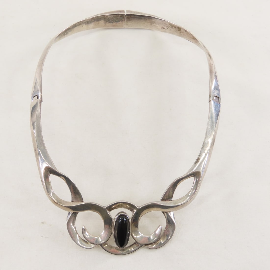 Mexican Silver TL-53 Onyx Choker Necklace 89 grams - 2