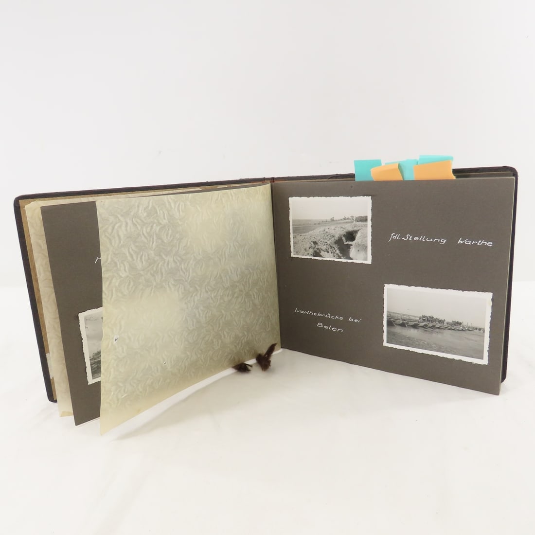 1939-40 German Photo Album Poland- France: 1939-40 German Photo Album Poland- France - Sept 1939 Warta Poland, through Ozorkow, Pieleck, to Luxemburg, then Dijon France. Album dedicated to a friend "Albert". LOT SIZE: 10x7x2" 1 LB All