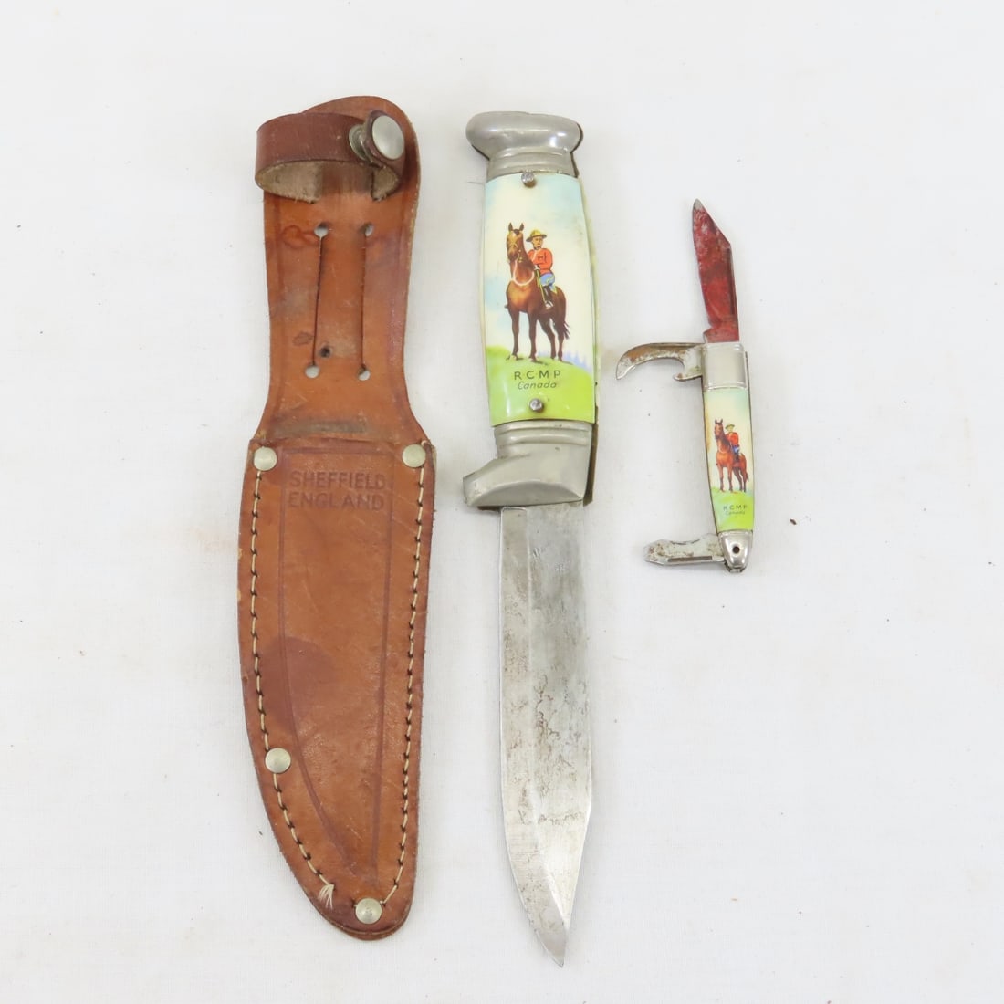 6 Vintage Fixed Blade Hip Knives with Sheaths - 2