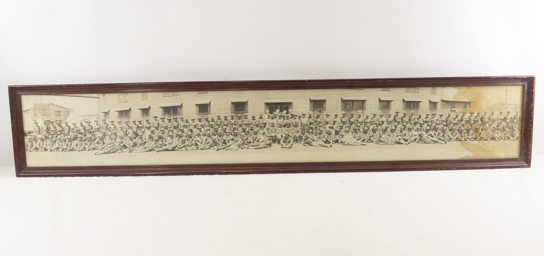 WWI Co B 432 Infantry Camp Grundall Photo Framed: WWI Co B 432 Infantry Camp Grundall Photo Framed - water damage, LOT SIZE: 47x9x1" 3 LBS All information and photos, which are part of the description) are intended to be as accurate as possible, but