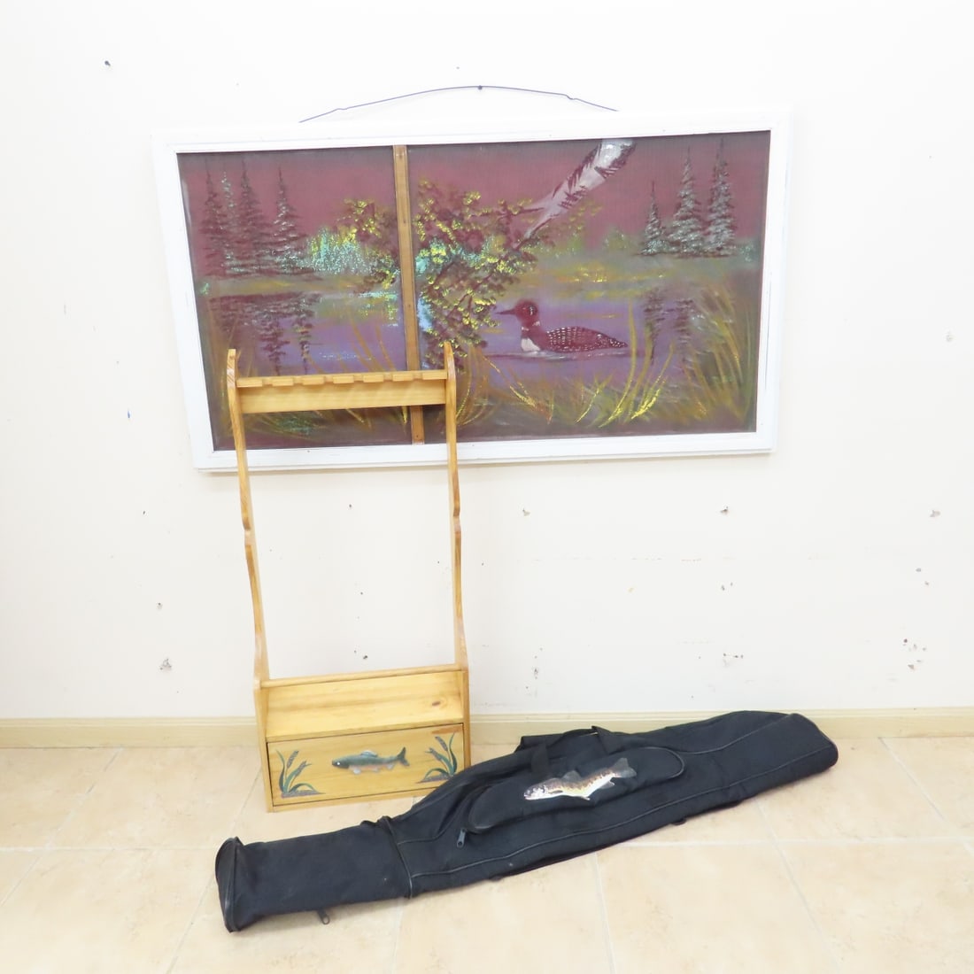 Fishing Pole Rack, Bag & Hand Painted Screen (1 of 14)