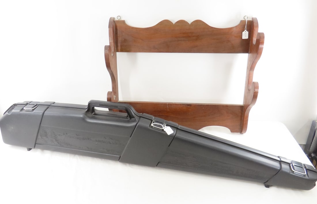 Hard Plastic Gun Case & 2 Gun Wall Rack: Hard Plastic Gun Case & 2 Gun Wall Rack - rack is 26x23x6", 5 LBS, Woodstream Field Locker Case is 53x12x4" 5 LBS All information and photos, which are part of the description) are intended to be as