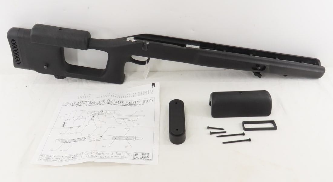 Choate Ultimate Varmint Rifle Stock: Choate Ultimate Varmint Rifle Stock - for short action rifles like Savage 10 or Remington 700. stock, 2 cheek pieces, & butt plate. LOT SIZE: 34x7x3" 5 LBS All information and photos, which are part