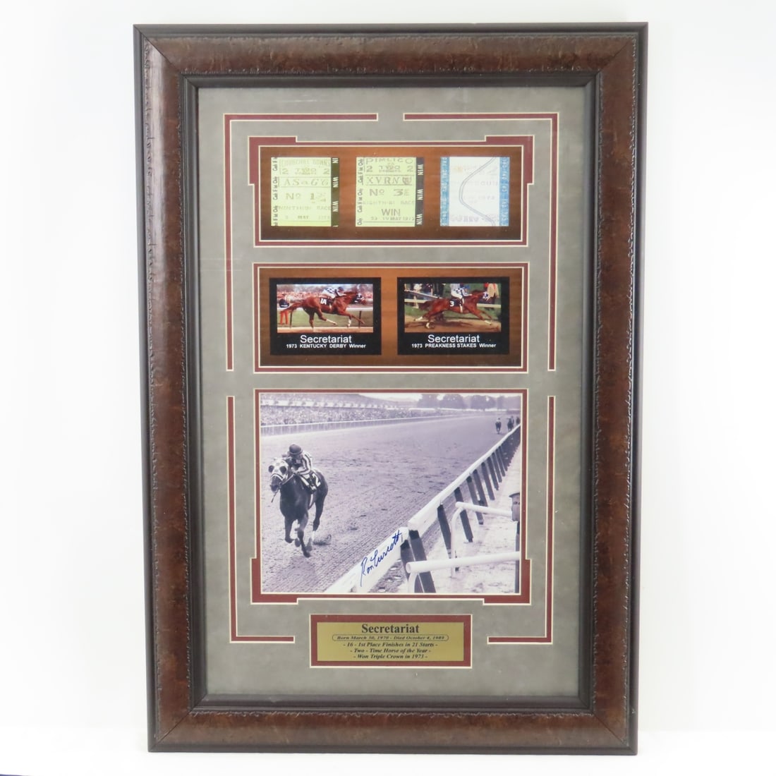Signed, Framed Ron Turcotte Secretariat Photo COA: Signed, Framed Ron Turcotte Secretariat Photo COA - LOT SIZE: 27x18x1" 5 LBS All information and photos, which are part of the description) are intended to be as accurate as possible, but errors are