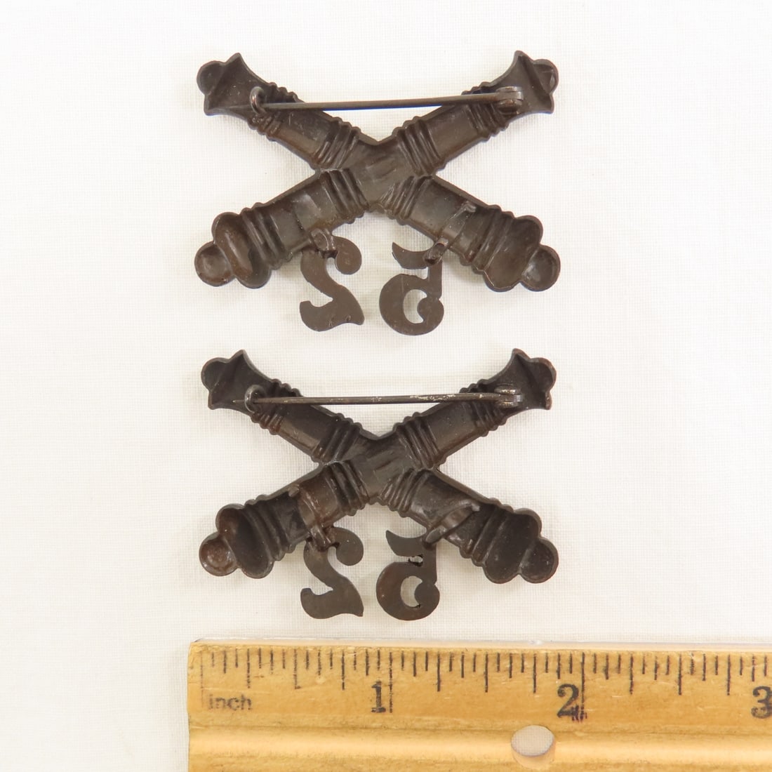 7 SpanAm War Era Crossed Cannon Collar Insignia - 3