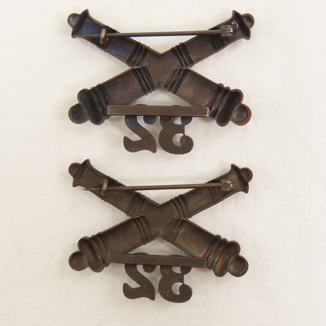 7 SpanAm War Era Crossed Cannon Collar Insignia - 7