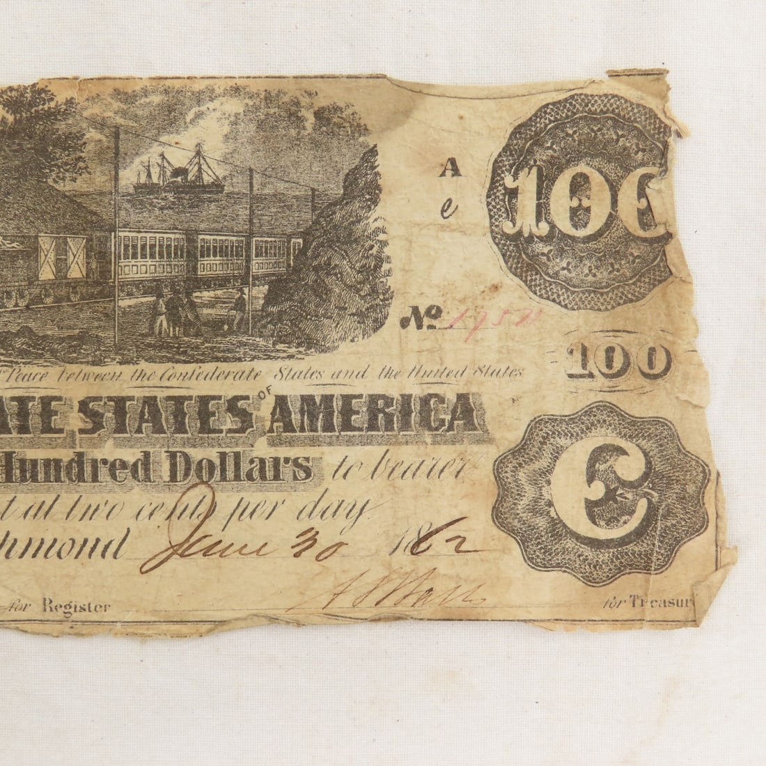 Confederate 1862 Richmond $100 Bank Note T-39 - 3