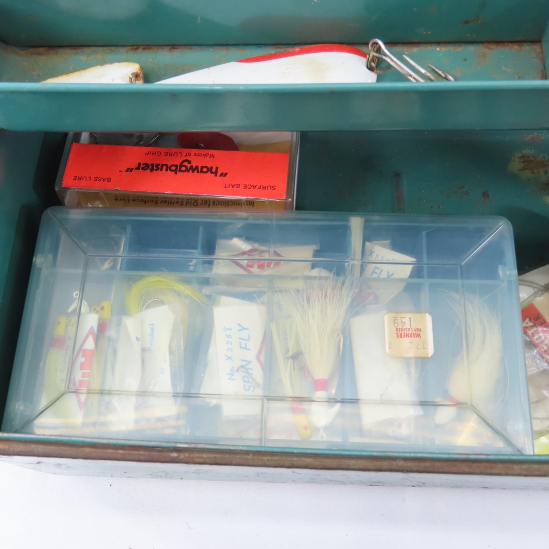 Vintage Metal Union Tackle Box with Lures & Gear - 8