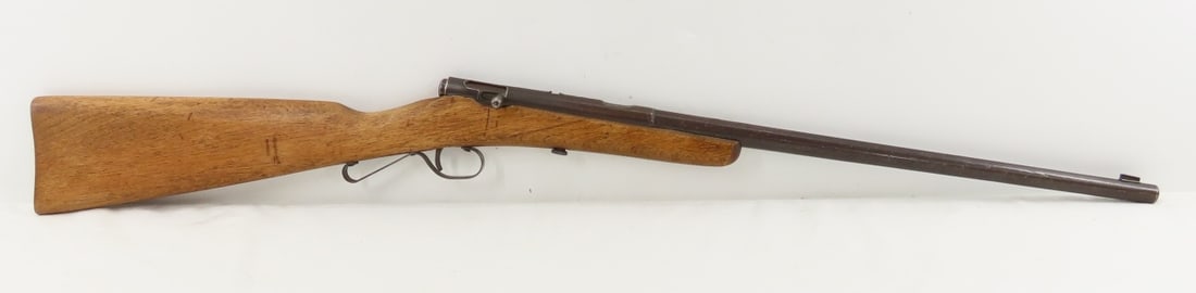CJ Hamilton & Son No 43 .22 L,S Bolt Action Rifle: CJ Hamilton & Son No 43 .22 L,S Bolt Action Rifle - NVSN, Takedown, single shot, 16" barrel has corrosion, with front iron sight, rear sight is missing, straight wood stock with "RR" carved into