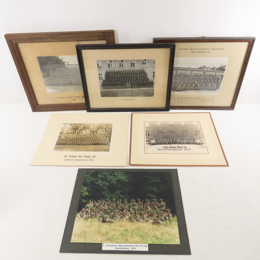 5 German WWII Regimental Photos & 1 Modern: 5 German WWII Regimental Photos & 1 Modern - 1 1992 photo, 3 Framed. LOT SIZE: 17x14x3" 8 LBS All information and photos, which are part of the description) are intended to be as accurate as possible,
