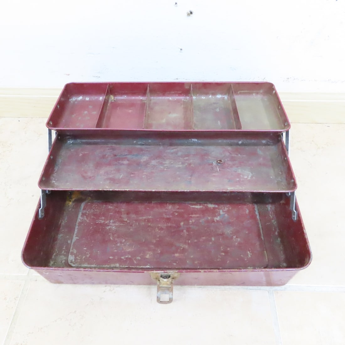 7 Vintage Metal Tackle & Tool Boxes, Empty - 11