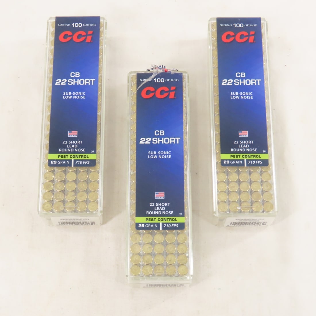 300 Rounds CCI CB .22 Short Ammunition: 300 Rounds CCI CB .22 Short Ammunition - 2 sealed boxes- 1 open but full, sub-sonic low noise 22 short round lad nose, 29GR pest control. LOT SIZE: 6x4x2" 2.5 LBS All information and photos, which