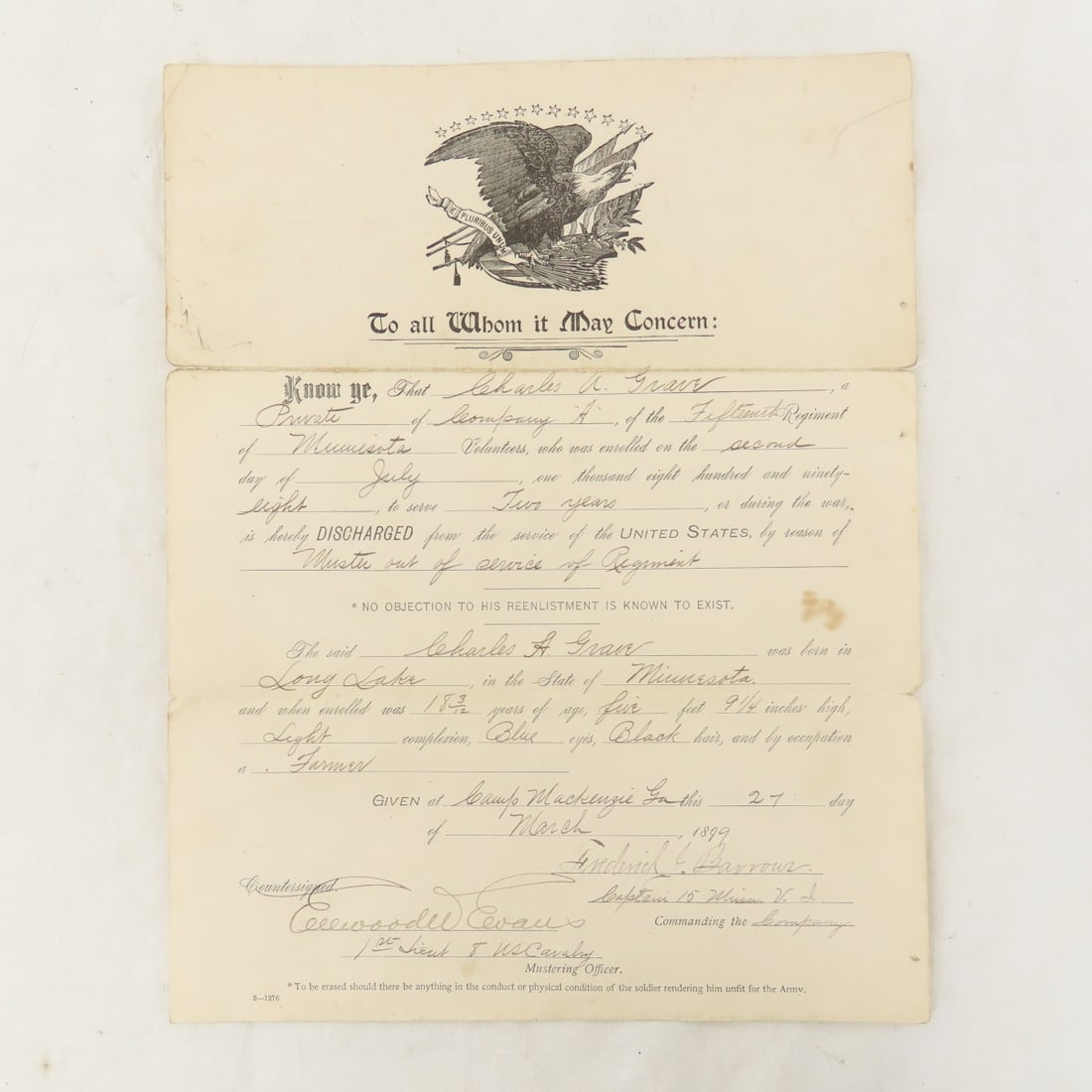 15th Minnesota Spanish American War Papers & Photo - 7