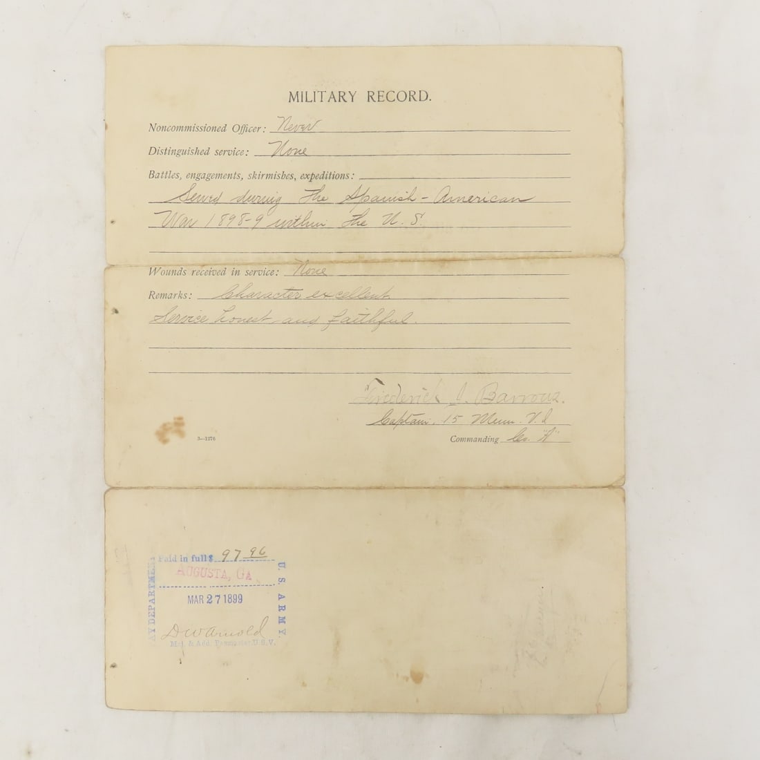 15th Minnesota Spanish American War Papers & Photo - 8