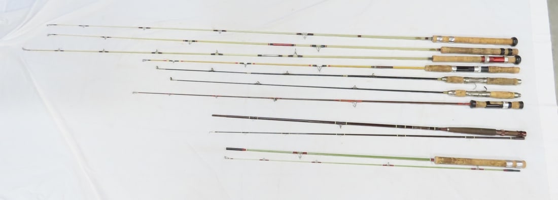 9 Vintage Cork Handle Fly & Spinning Fishing Poles: 9 Vintage Cork Handle Fly & Spinning Fishing Poles - Wright & McGill 2-Piece Tru-Cast TCSJ 78 4-Sided 6'7", Waltco 2-Piece 6'3", Berkley Parametric 2-Piece PG40 7'6", No. 1285L Model FHJ 7', Shakespea