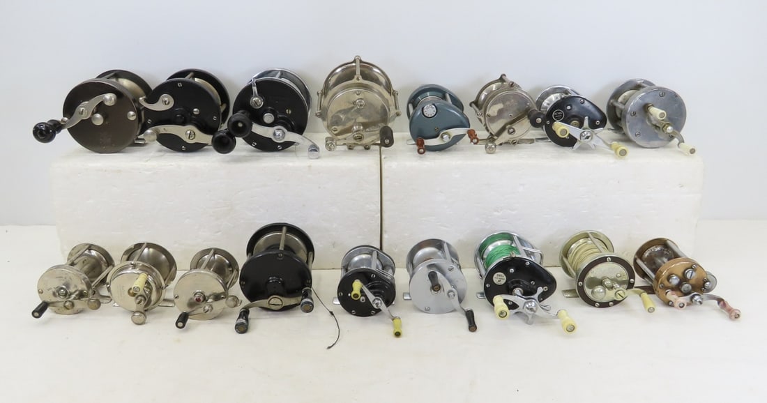 17 Vintage Baitcasting Reels, Four Bros, Samson: 17 Vintage Baitcasting Reels, Four Bros, Samson - Untested: Four Brothers 357 Pontiac, Palmetto, 945F True Temper, Hendryx, Eureka Portage, JC Higgins 3104, Sears Levelwind, Leader 23036, Favorite, Se