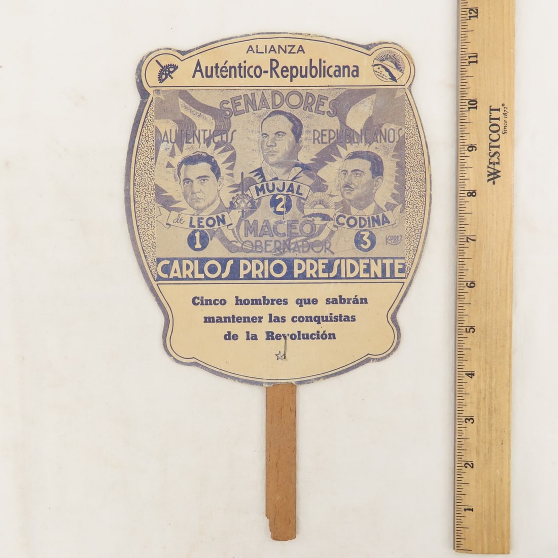 1948 Cuban Carlos Prio Campaign Paper Hand Fan - 2