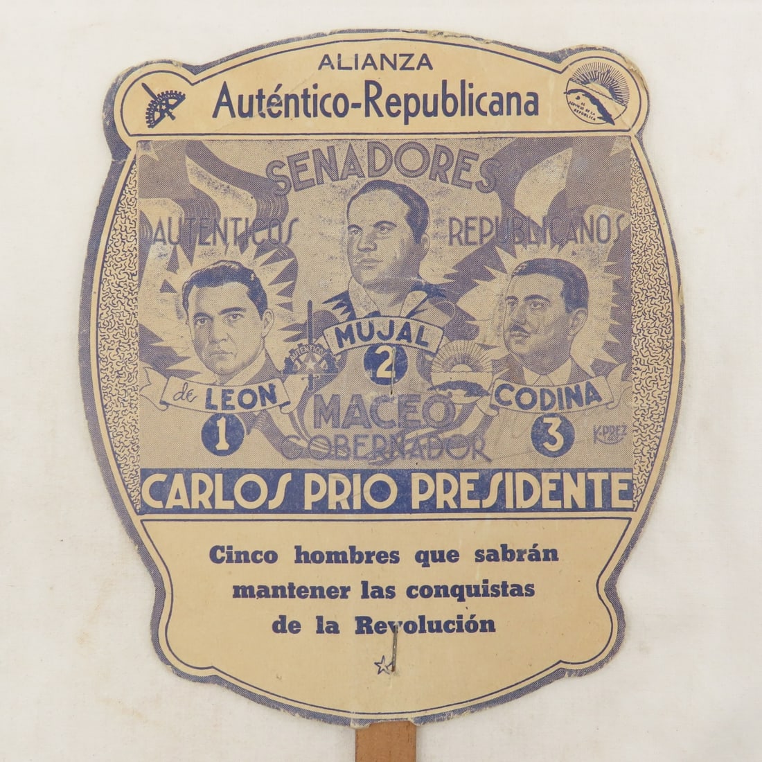 1948 Cuban Carlos Prio Campaign Paper Hand Fan - 3