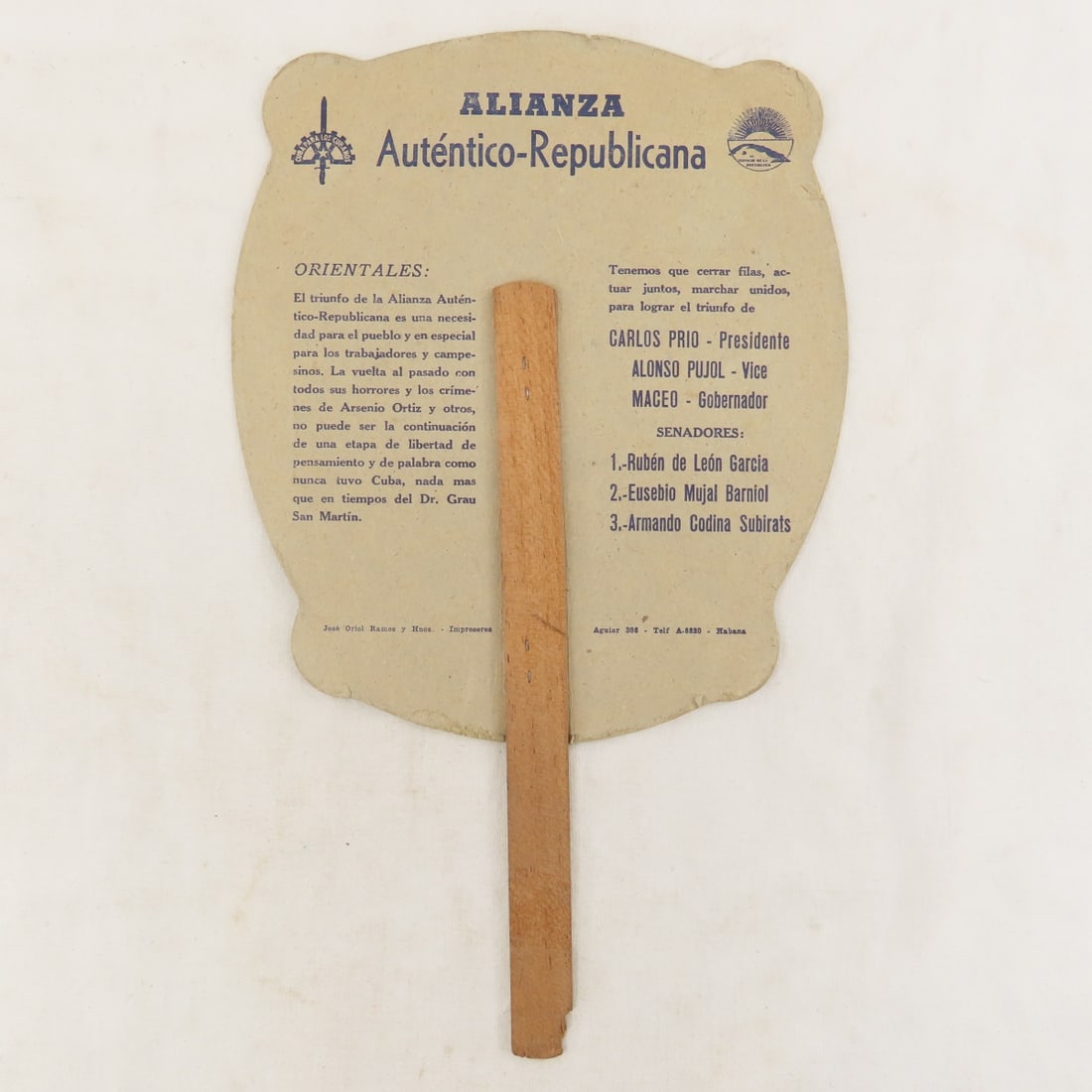 1948 Cuban Carlos Prio Campaign Paper Hand Fan - 5