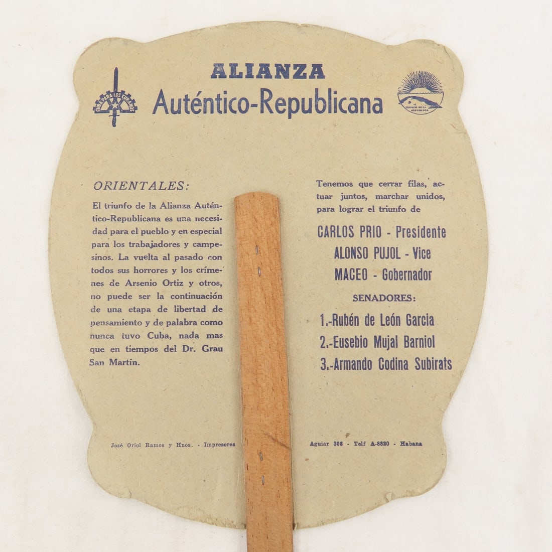 1948 Cuban Carlos Prio Campaign Paper Hand Fan - 6