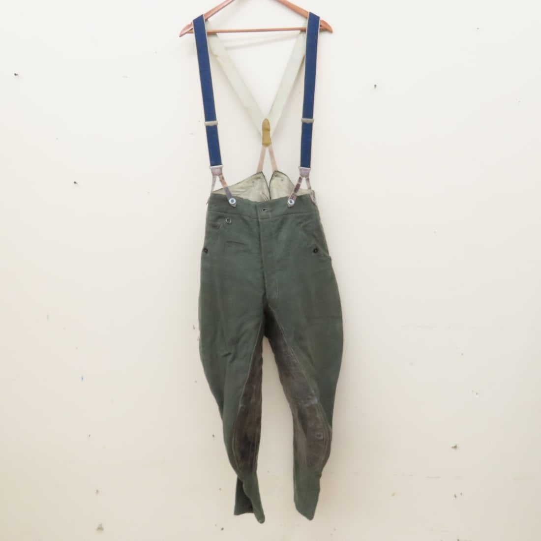 WWII German Cavalry Trousers & Suspenders: WWII German Cavalry Trousers & Suspenders - LOT SIZE: 14x10x8" 3 LBS All information and photos, which are part of the description) are intended to be as accurate as possible, but errors are