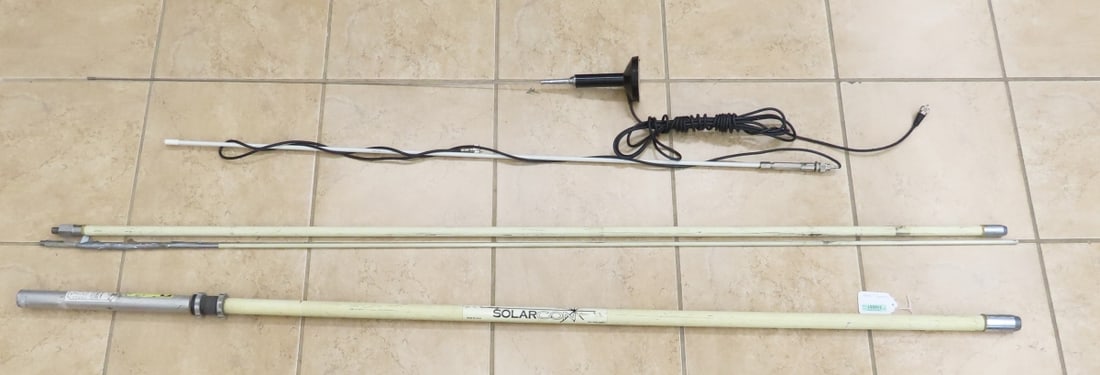 Vintage Solorcon A99 17' Whip Antenna & Others: Vintage Solorcon A99 17' Whip Antenna & Others - Solorcon Antenna is Broken and Taped near Base of Top Third. Unbranded 50" Antenna, 18" Radio Shack Magnetic Antenna. LOT SIZE: 70x4x4" 8 LBS All
