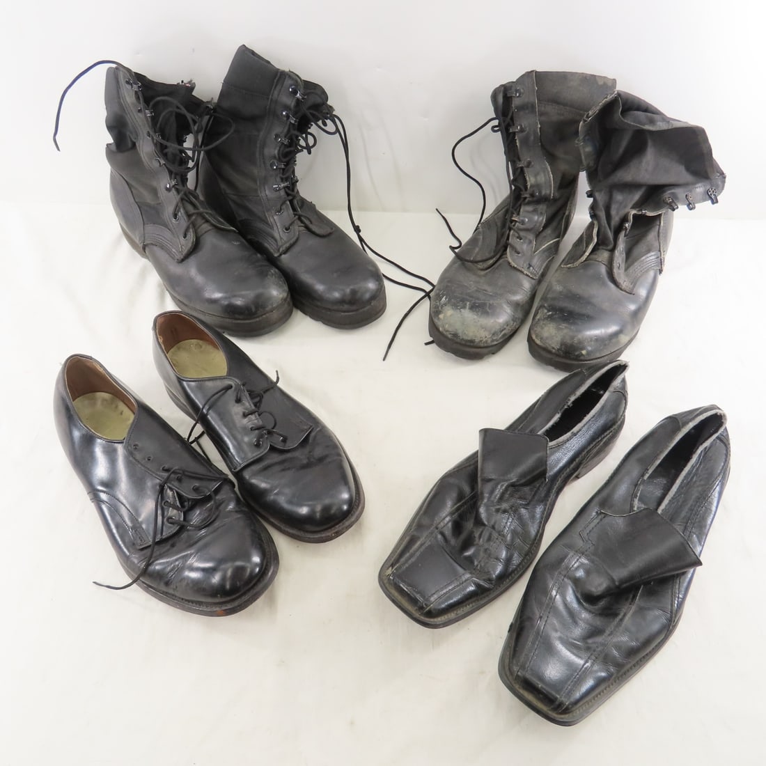 Vintage US Military Combat Boots & Dress Shoes: Vintage US Military Combat Boots & Dress Shoes - One Pair of Boots is Size 11W, Second Pair Altama has No Sizing, Looks Approx 10.5 with Vibram Soles. Goodyear Dress Shoes 8W, Vero Cuoio Dress Shoes S