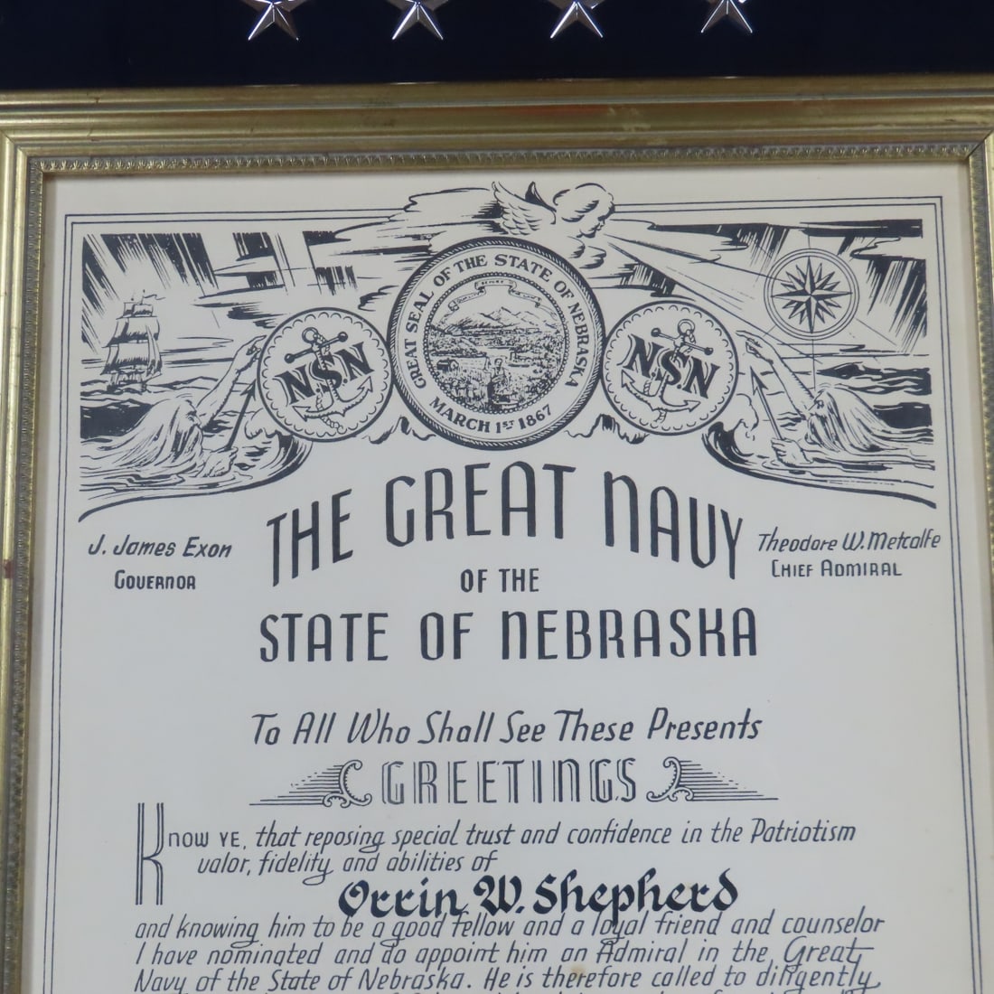 1972 Great Navy of Nebraska Framed Presentation - 2