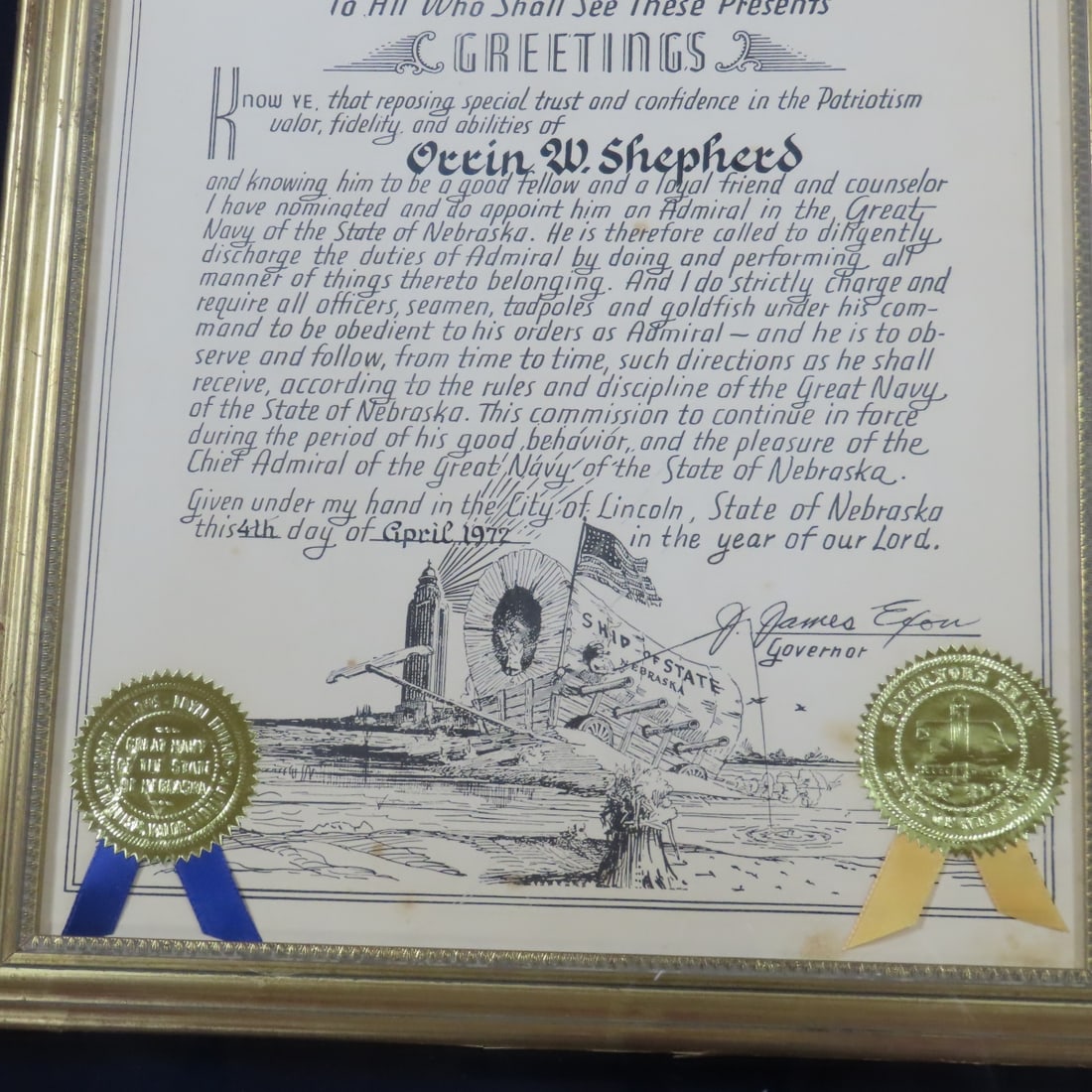 1972 Great Navy of Nebraska Framed Presentation - 3