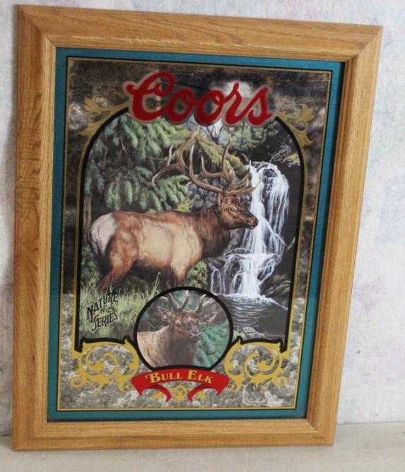 Coors Beer Bull Elk Nature Series Mirror Sign: Coors Beer Bull Elk Nature Series Mirror Sign - Lot Size 20.5" x 16" x 2". 4 Lbs. All information and photos, which are part of the description, are intended to be as accurate as possible, but errors