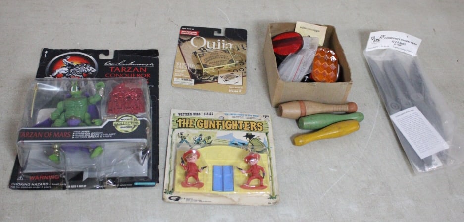 Toys, Games, Propellers, Ouija Board Key Chain,: Toys, Games, Propellers, Ouija Board Key Chain, - Bicycle Parts. Most Toys still in original packaging. Lot Size 14" x 10" x 5". 3 Lbs. All information and photos, which are part of the description,