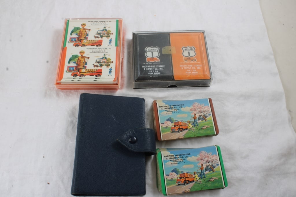 3 Double Decks Advertising Playing Cards: 3 Double Decks Advertising Playing Cards - Moving & Storage Maritime Warehousing & Transfer, Allied Van Lines, United State Storage Co. Lot Size 5.5" 3.5" 4.5". 2 Lbs. All information and photos,