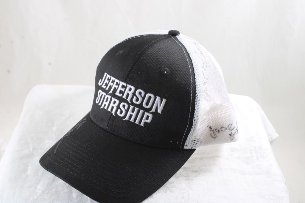Jefferson Starship Autographed Mesh Snapback Cap: Jefferson Starship Autographed Mesh Snapback Cap - Lot Size 8" x 8" x 4". .5 Lb. All information and photos, which are part of the description, are intended to be as accurate as possible, but errors