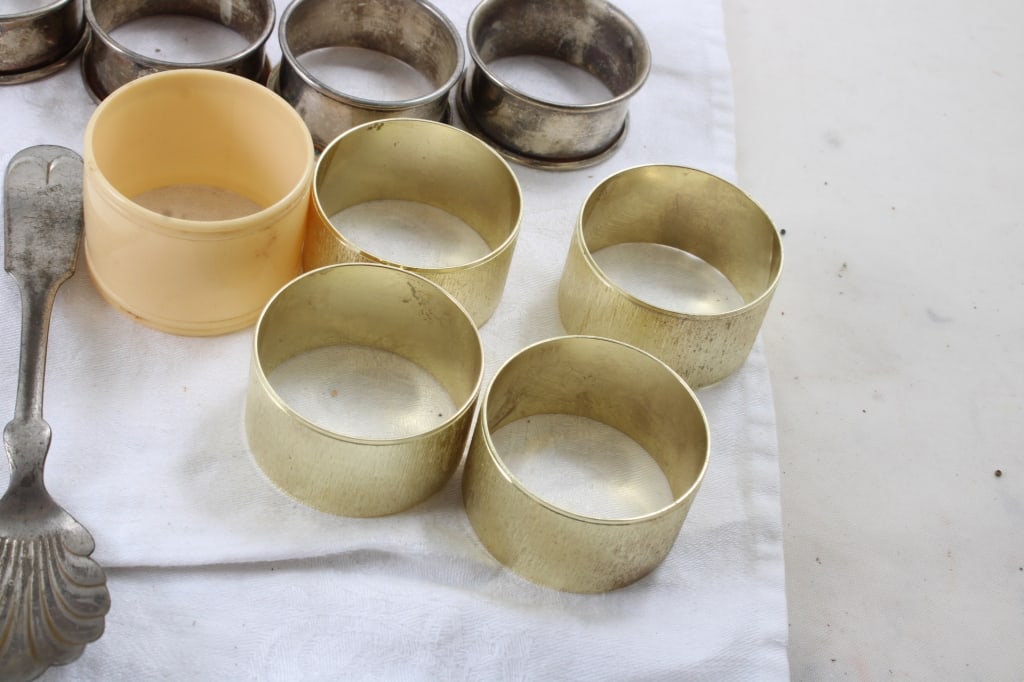 Napkin Rings, 8 Rogers Silver Plate State Spoons - 12