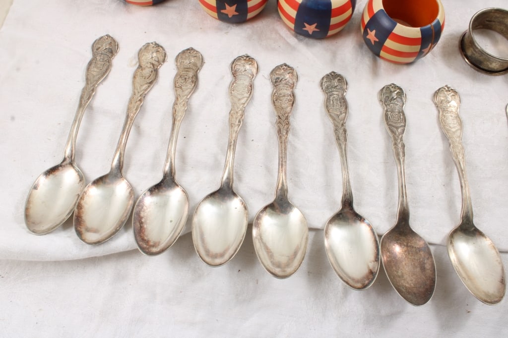 Napkin Rings, 8 Rogers Silver Plate State Spoons - 2
