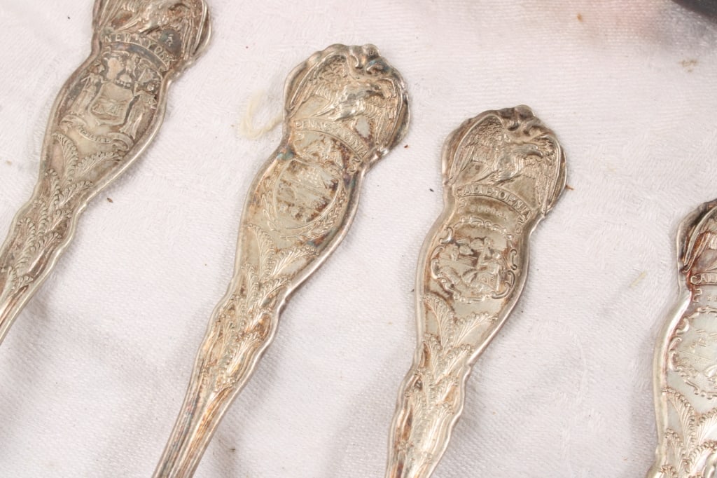 Napkin Rings, 8 Rogers Silver Plate State Spoons - 4