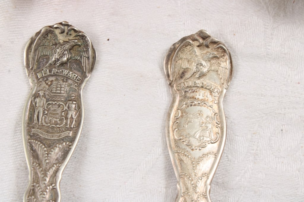 Napkin Rings, 8 Rogers Silver Plate State Spoons - 7