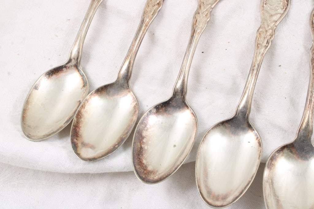 Napkin Rings, 8 Rogers Silver Plate State Spoons - 9