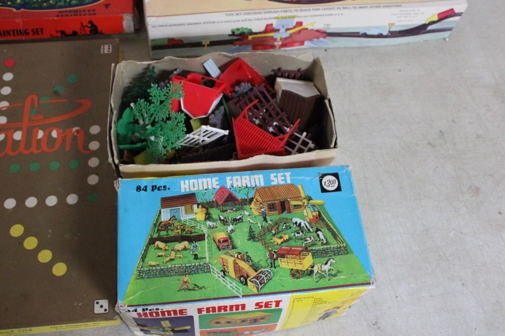 Wooden Crate of Vintage Play Sets, Games, Toys - 2