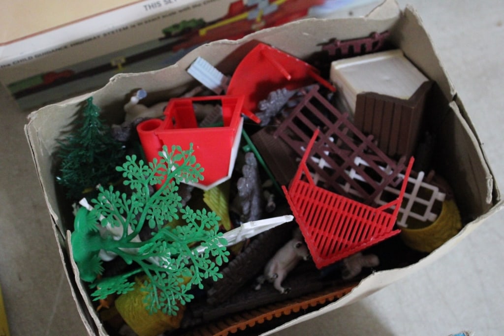 Wooden Crate of Vintage Play Sets, Games, Toys - 3