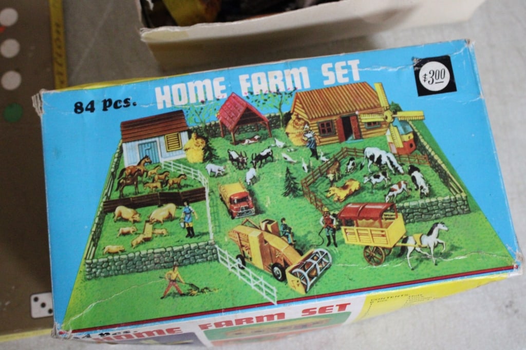 Wooden Crate of Vintage Play Sets, Games, Toys - 4