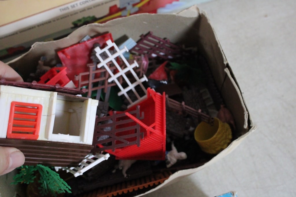 Wooden Crate of Vintage Play Sets, Games, Toys - 5
