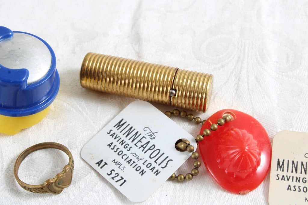 Collectible Pins, Key Chains, Ring, Lipstick Tube - 12