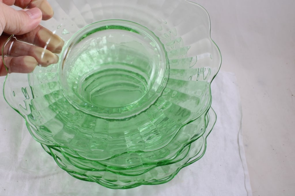 11 Uranium Glass Tidbit and Other Plates - 10