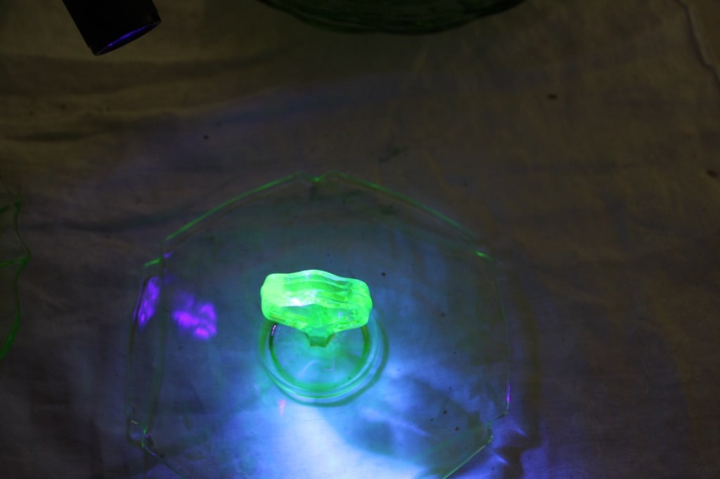 11 Uranium Glass Tidbit and Other Plates - 14